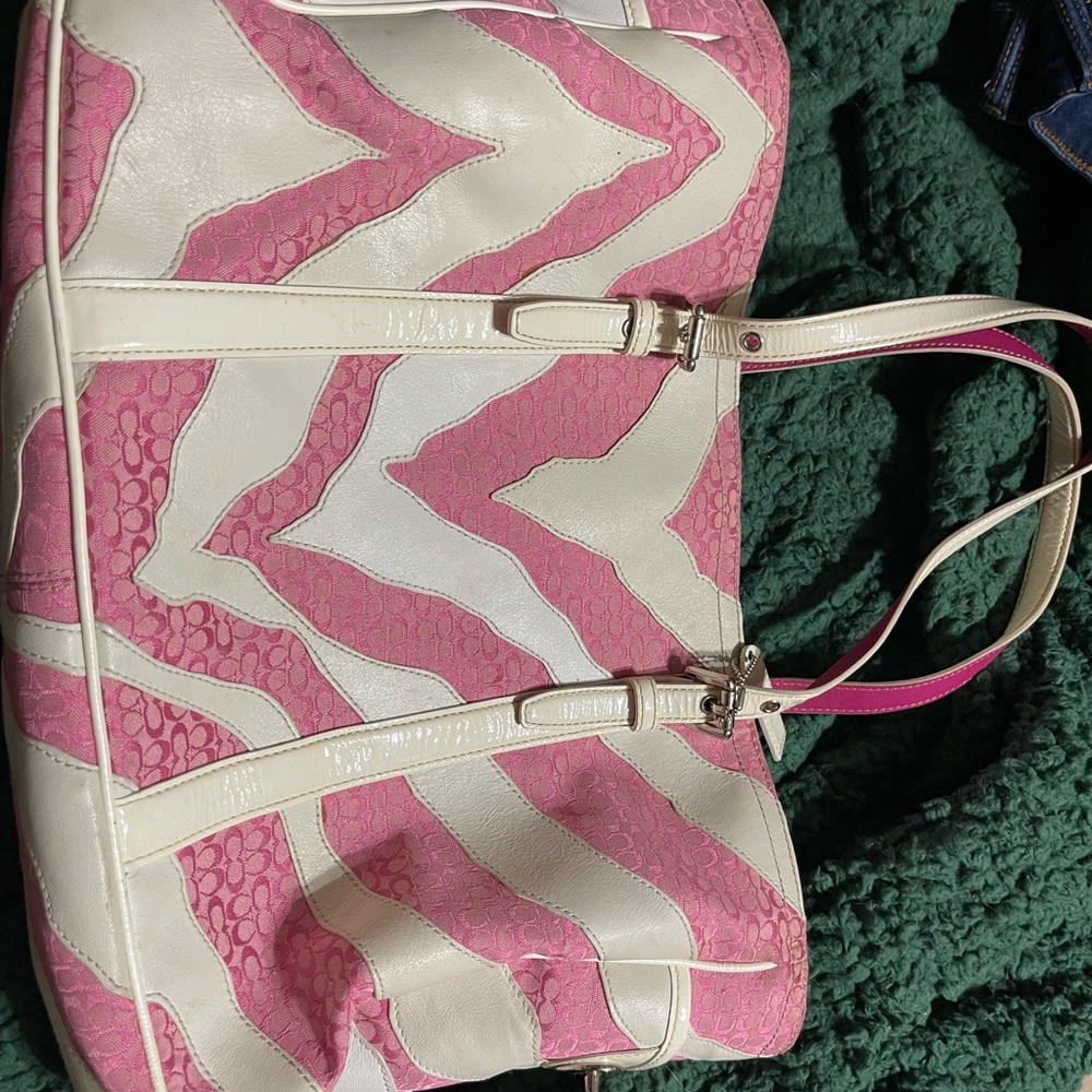 Coach LMTD Pink and Cream Zebra Patchwork Tote Bag